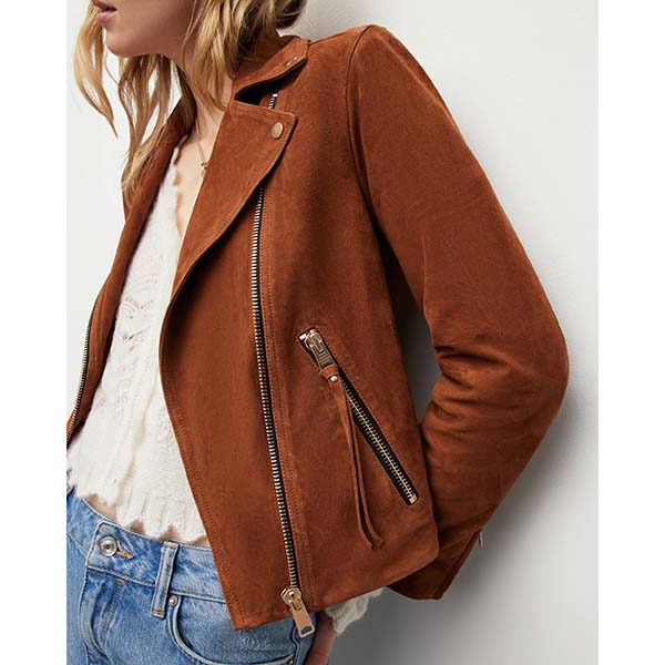 Allsaints Australia Womens Dalby Suede Biker Jacket Deep Brown AU12-053